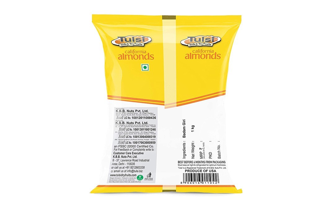 Tulsi Nuts & Dry Fruits California Almonds    Pack  1 kilogram